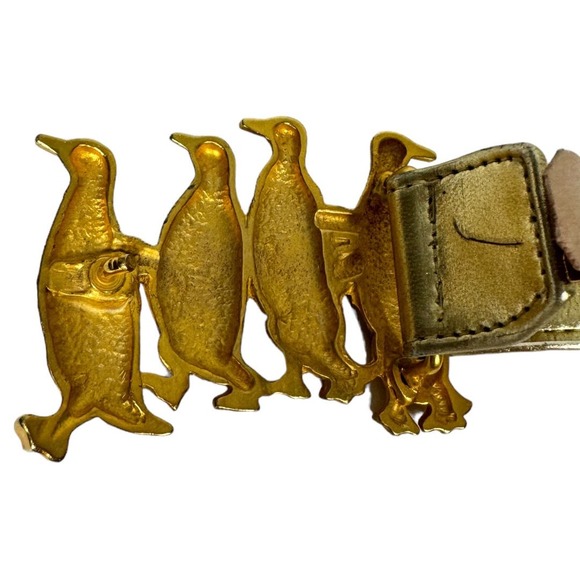 Vintage Gold Penguin Buckle Woven Belt M/L Glam Novelty Animal Regency Eclectic - Picture 5 of 6